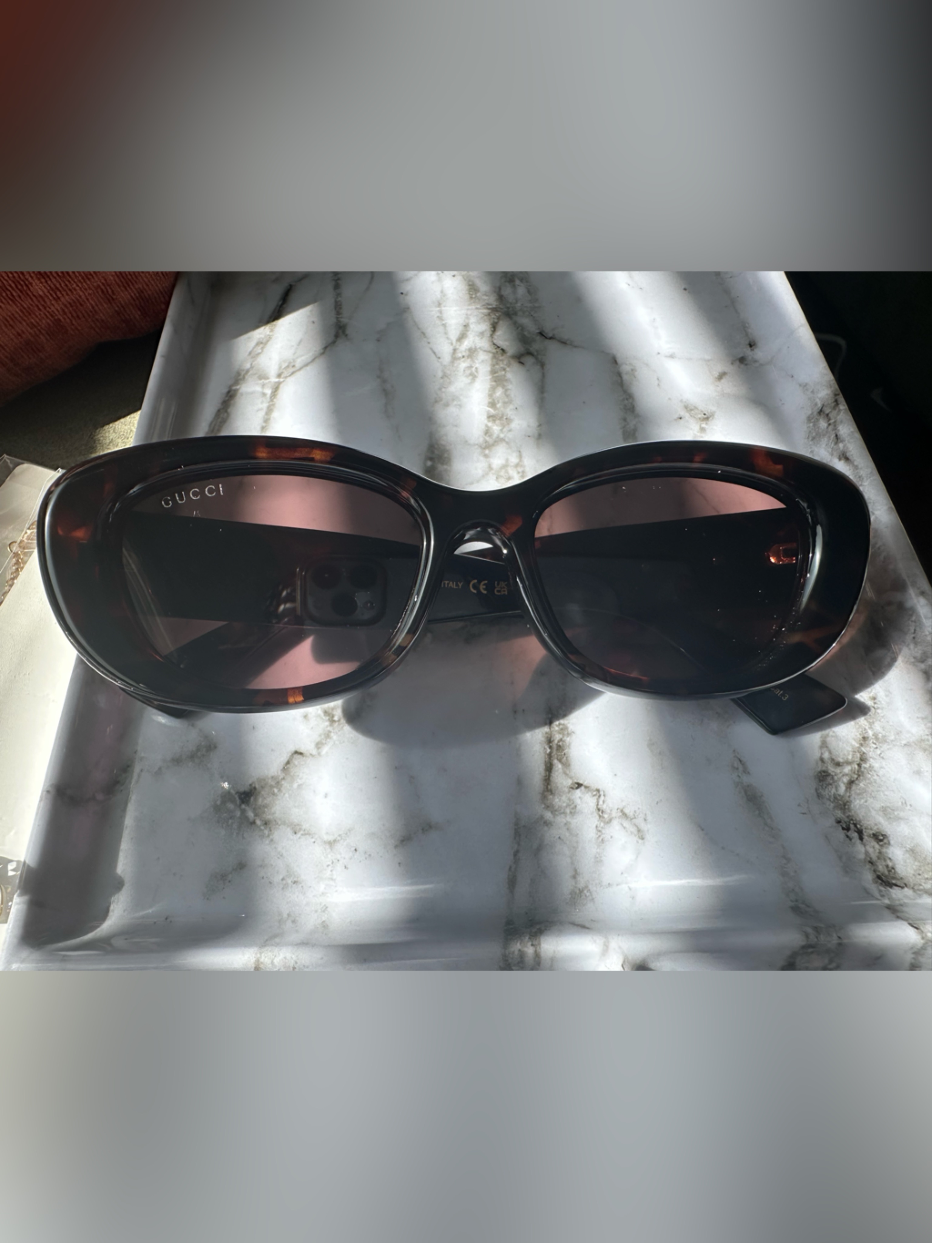 Gucci Women's Tortoise Oval Sunglasses With Brown Lenses New